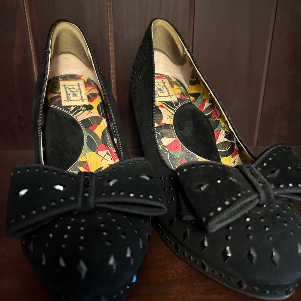 Miss L Fire black suede sequin party shoes Size 39